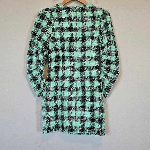 Atoir “Leave Me Be” Aspen Green Dress | Plaid Tweed Mini‎ Dress, Size XS/6 - Picture 3 of 7